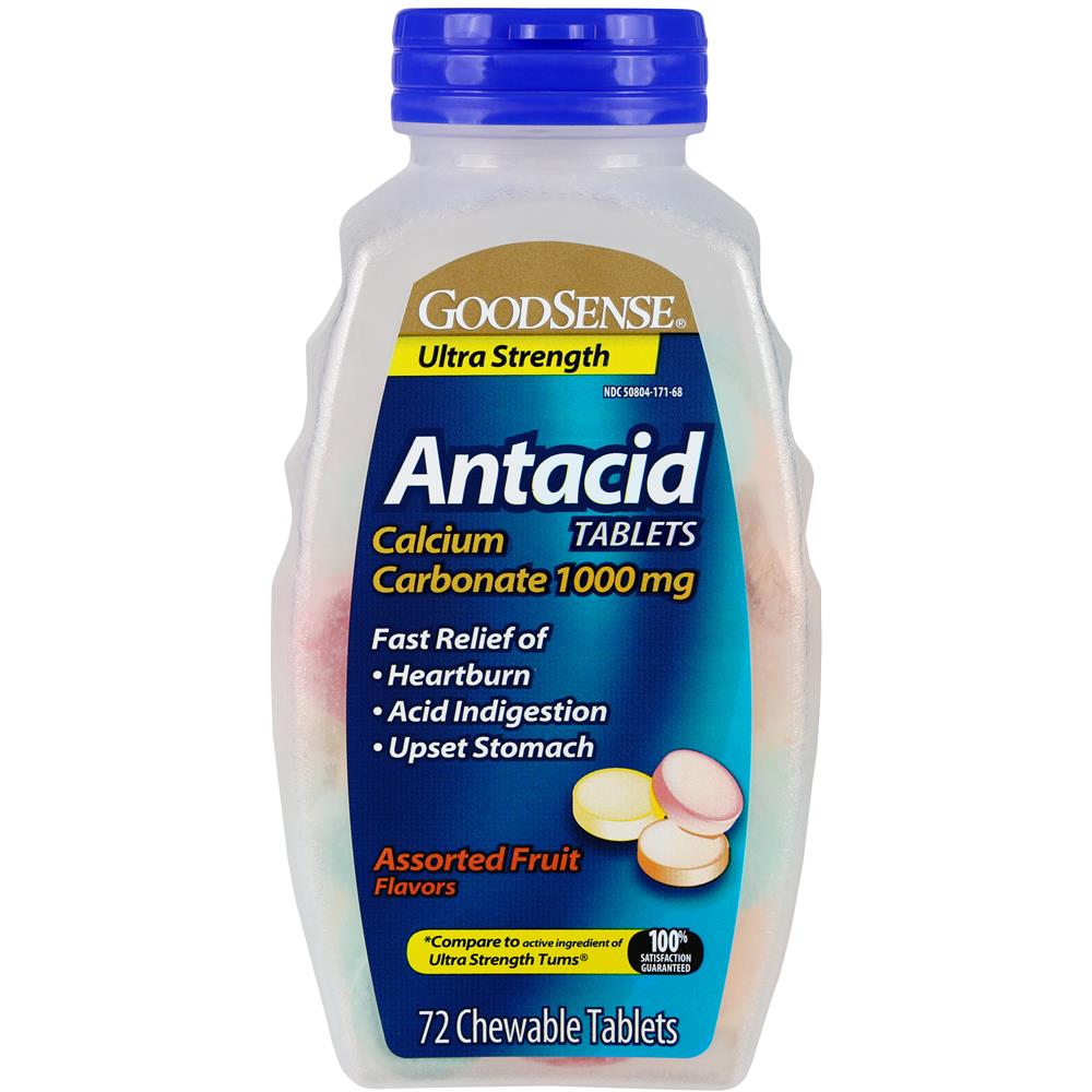 GoodSense&reg; Ultra Strength Calcium Antacid Tablets, Asst Fruit, 72 Count